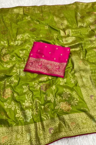 Green Color Traditional Dola Silk Wedding saree