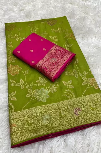 Green Color Traditional Dola Silk Wedding saree