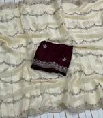 White Color Space SIlk Blnd Embroidered Saree