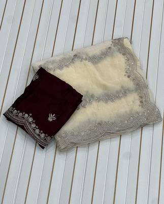 White Color Space Silk Embroidered Saree 3