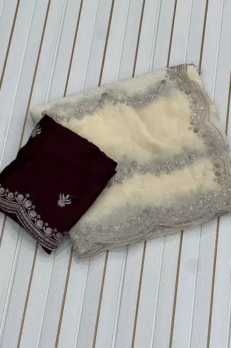 White Color Space Silk Embroidered Saree