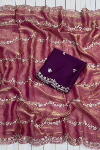 Onion Pink Color Space SIlk Blnd Embroidered Saree