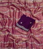 Onion Pink Color Space SIlk Blnd Embroidered Saree