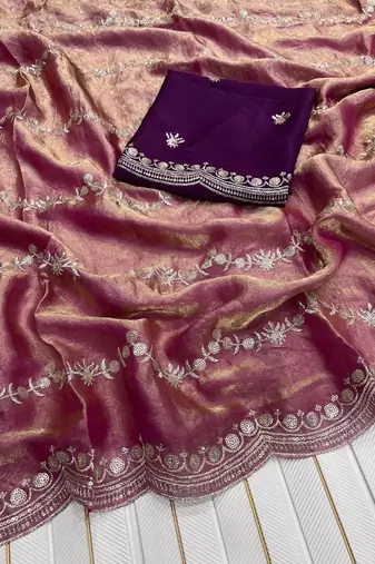 Onion Pink Color Space Silk Embroidered Saree