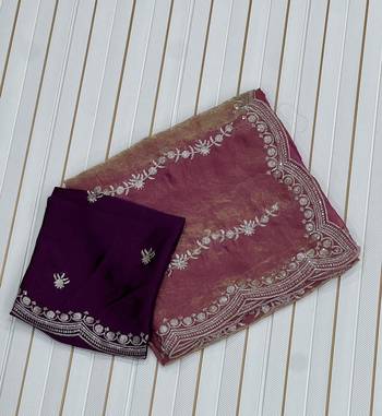 Onion Pink Color Space Silk Embroidered Saree 3