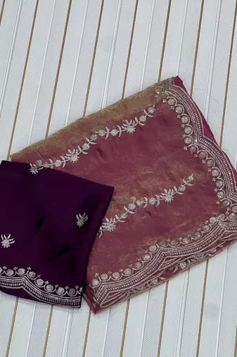 Onion Pink Color Space Silk Embroidered Saree