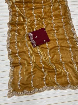Mustard Color Space Silk Embroidered Saree 3