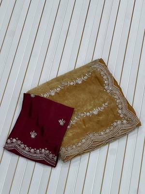 Mustard Color Space Silk Embroidered Saree 4