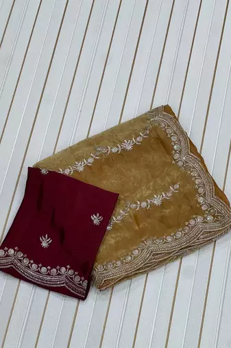 Mustard Color Space Silk Embroidered Saree