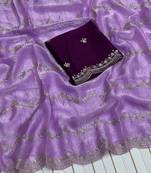 Lavender Color Space SIlk Blnd Embroidered Saree
