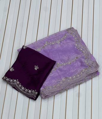Lavender Color Space Silk Embroidered Saree 3