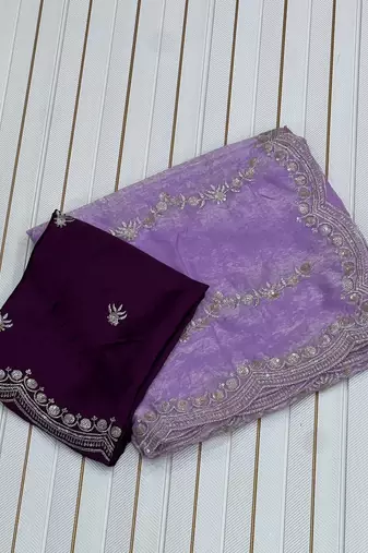 Lavender Color Space Silk Embroidered Saree