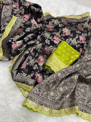 Black Color Indian Wedding Dola SIlk Blnd Saree Collection 2