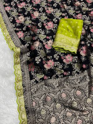 Black Color Indian Wedding Dola SIlk Blnd Saree Collection 4