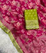 Rani Pink Color Indian Wedding Dola SIlk Blnd Saree Collection