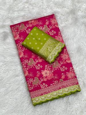 Rani Pink Color Indian Wedding Dola SIlk Blnd Saree Collection 3