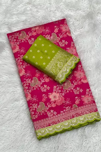 Rani Pink Color Indian Wedding Dola SIlk Blnd Saree Collection
