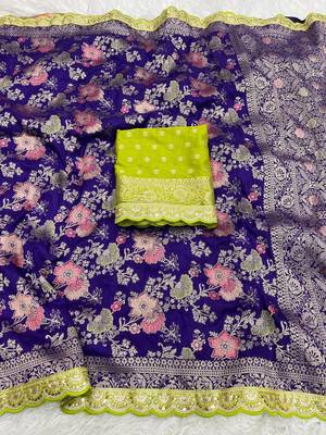 Purple Color Indian Wedding Dola SIlk Blnd Saree Collection 1