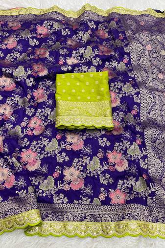 Purple Color Indian Wedding Dola SIlk Blnd Saree Collection