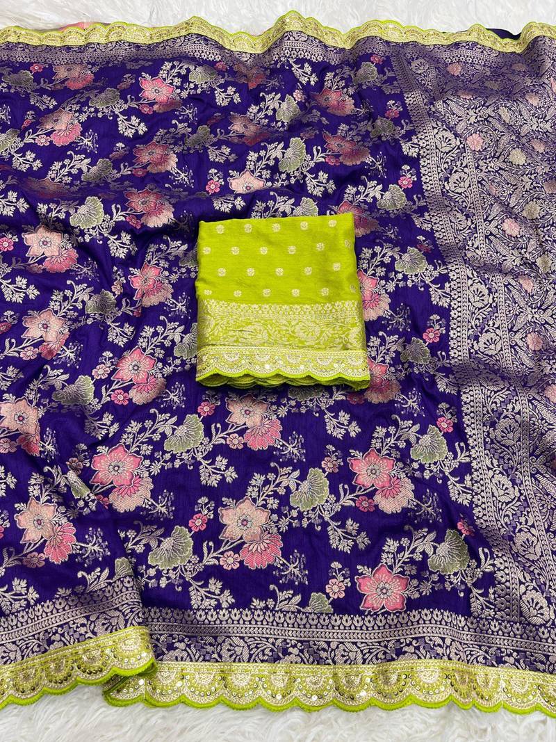 Purple Color Indian Wedding Dola SIlk Blnd Saree Collection