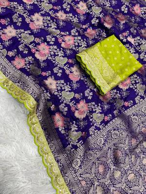 Purple Color Indian Wedding Dola SIlk Blnd Saree Collection 2