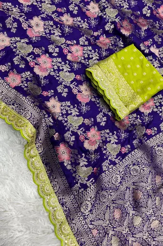 Purple Color Indian Wedding Dola SIlk Blnd Saree Collection