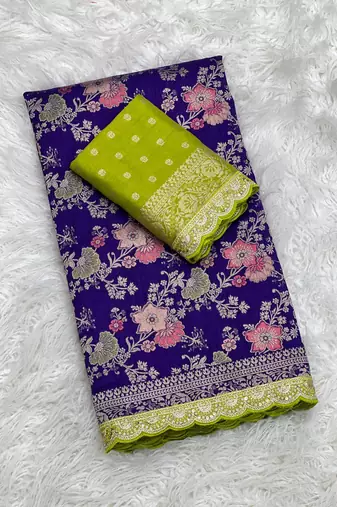 Purple Color Indian Wedding Dola SIlk Blnd Saree Collection