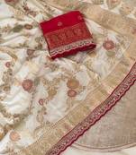 Off White Color Dola SIlk Blnd Zari Weaving Wedding Saree 