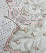 White Color Partywear Embroidered Chiffon Saree