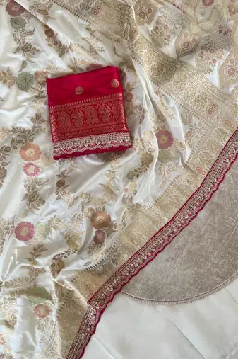 Off White Color Dola Silk Zari Weaving Wedding Saree 