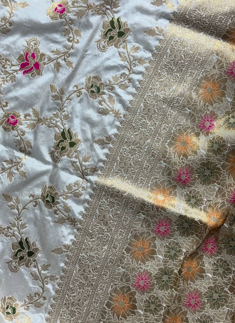 Off White Color Dola Silk Zari Weaving Wedding Saree 
