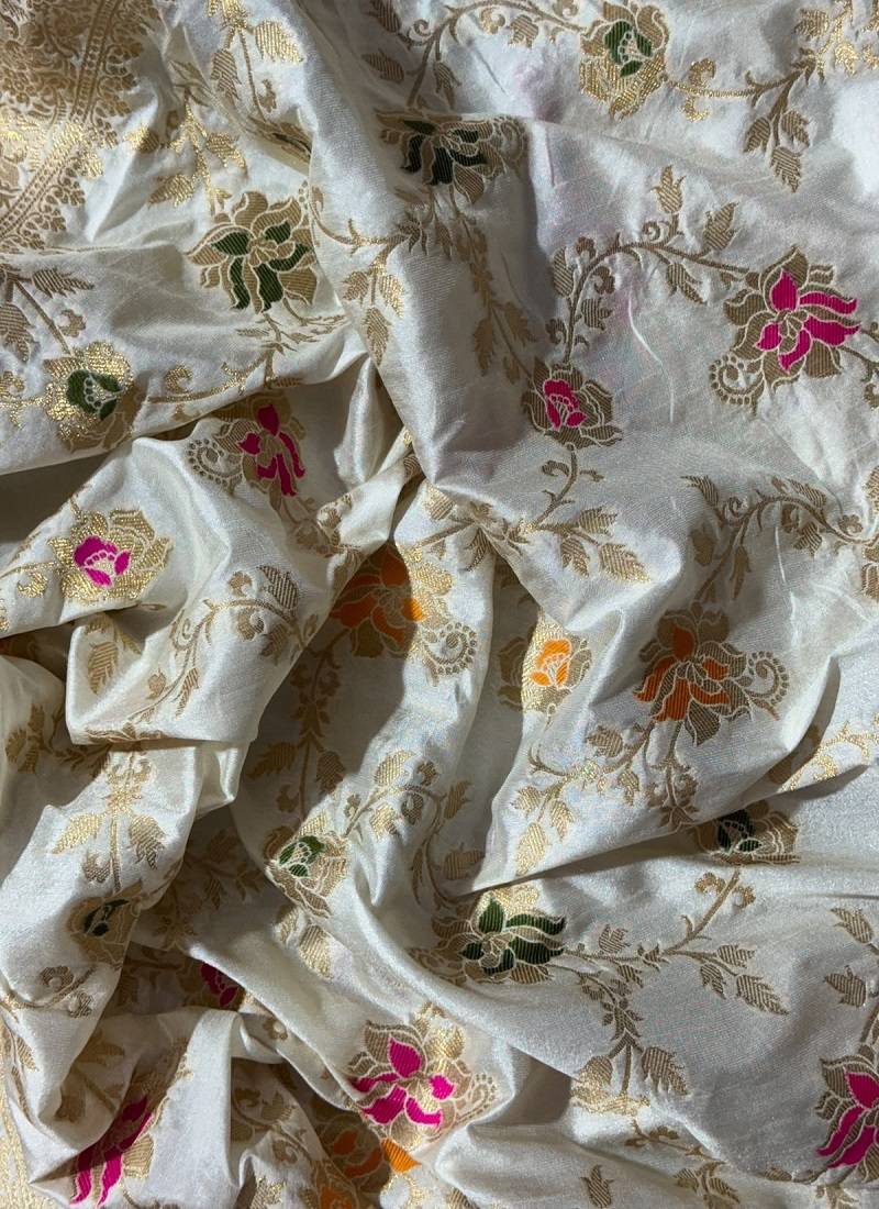 Off White Color Dola Silk Zari Weaving Wedding Saree 