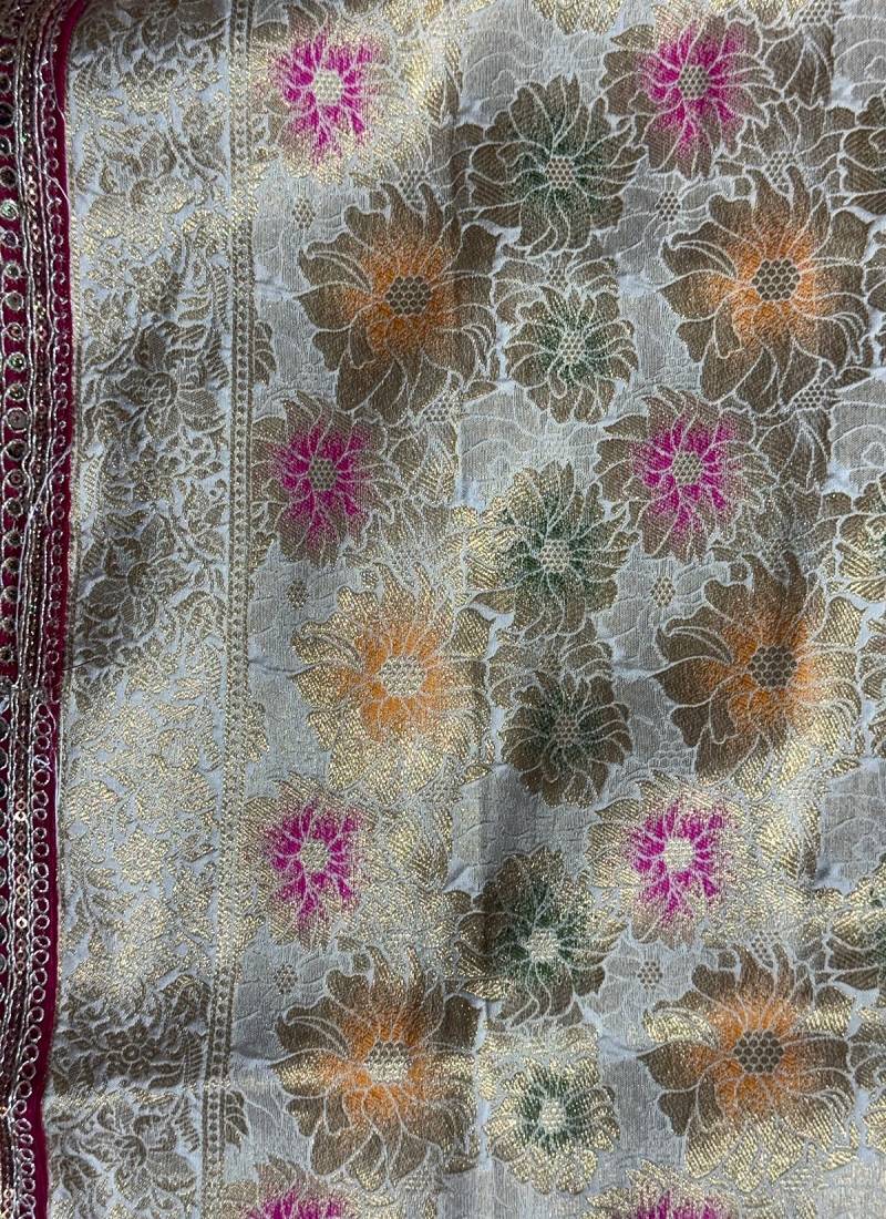 Off White Color Dola Silk Zari Weaving Wedding Saree 