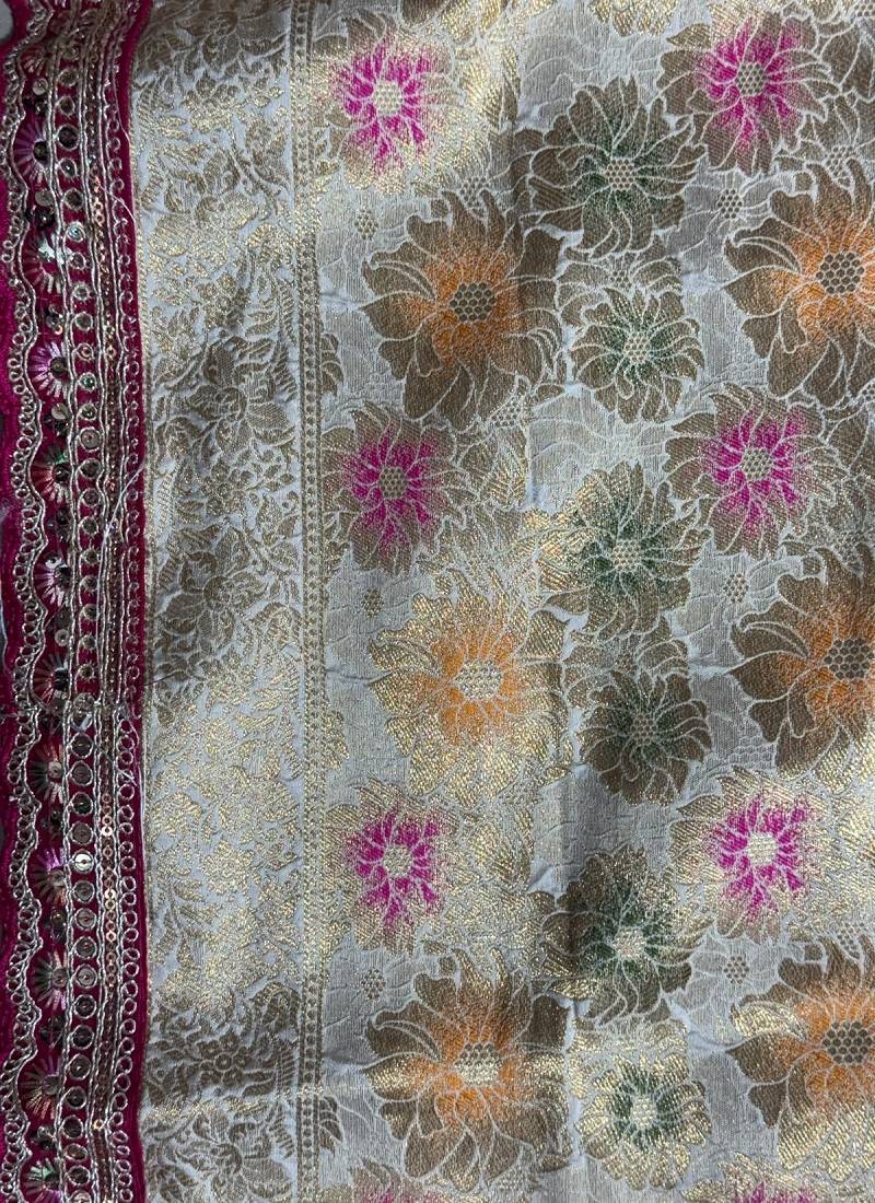 Off White Color Dola Silk Zari Weaving Wedding Saree 