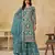 Teal blue embroidered net salwar suits 