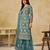 Teal blue embroidered net salwar suits 