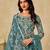 Teal blue embroidered net salwar suits 