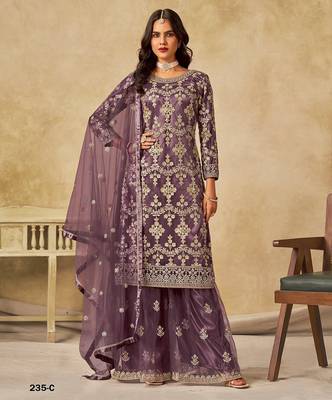 Purple embroidered net salwar suits  1