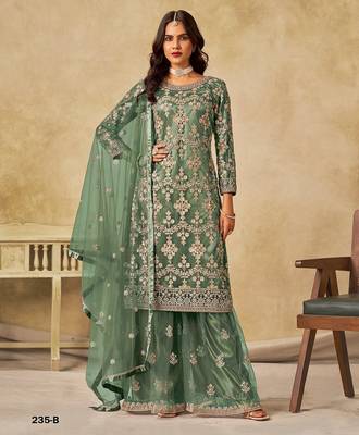 Green embroidered net salwar suits  1