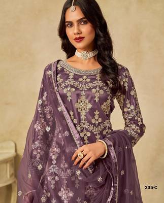 Purple embroidered net salwar suits  3