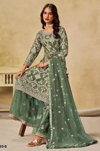Green embroidered net salwar suits 