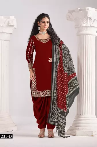 Maroon silk embroidered salwar suits 