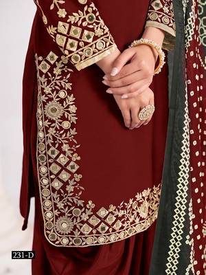 Maroon silk embroidered salwar suits  4