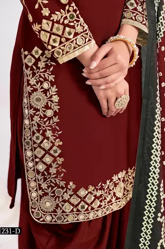 Maroon silk embroidered salwar suits 