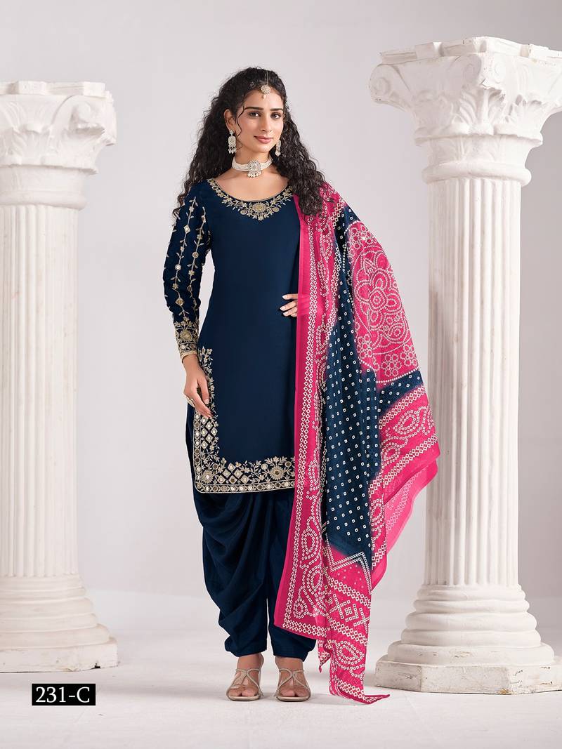 Green silk embroidered semi stitched salwar suits size upto 46