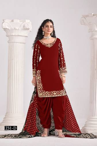 Maroon silk embroidered salwar suits 