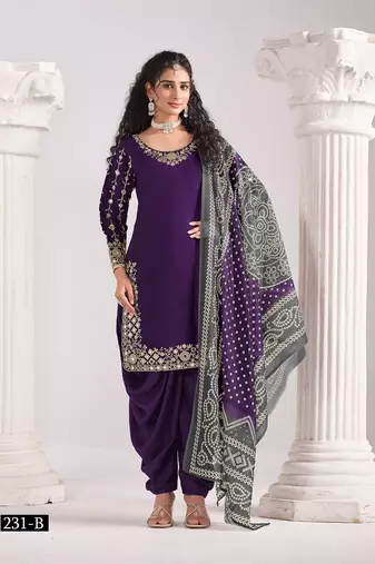 Violet silk embroidered salwar suits 