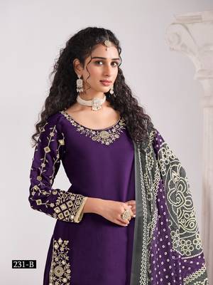 Violet silk embroidered salwar suits  2