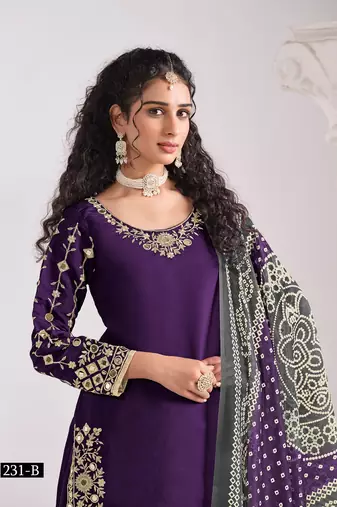 Violet silk embroidered salwar suits 