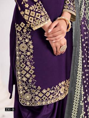 Violet silk embroidered salwar suits  3